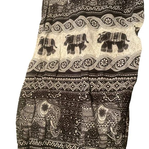Black White Elephant Print Pants - Picture 2 of 2